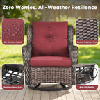 Belord 5 Piece Wicker Patio Furniture Set, Outdoor Swivel Rocker Chairs Set of 2 with Ottomans and Loveseat, All Weather Patio Conversation Furniture Set, for Porch Pool, Brown Wicker/Red