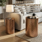 MyGift Set of 2 Modern Hammered Metal Bronze Round End Tables, Home Accent Side Tables for Living Room or Bedroom