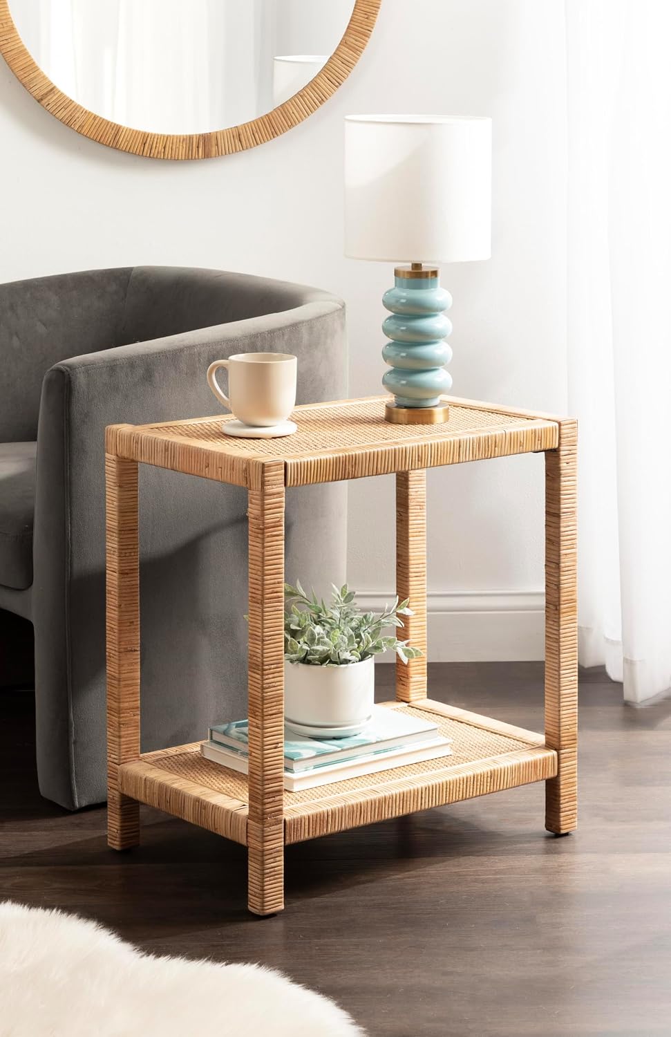 Kate and Laurel Rafina Coastal Rectangle Rattan Side Table, 22 x 14 x 24, Natural Brown, Transitional Boho Rectangular Woven Rattan End Table for Use as Living Room Decor Accent