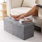Storage Ottoman Bench Foldable Seat Footrest Shoe Bench End of Bed Storage with Flipping Lid, 75L Storage Space, 30 inches Linen Fabric Dark Grey