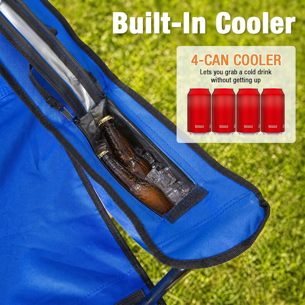 Camping Chairs for Adults 2 Pack, Folding Chair with 4-Can Cooler Bag & Cup Holder, Portable Heavy Duty Outdoor Chair with Mesh Back for Camping, Beach, Lawn, Fishing, Blue