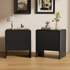 Furniway Set of 2 Modern Curved Nightstand with 2 Drawers, Push-to-Open Wooden Bedside Table, Minimalist End Table for Bedroom, Black