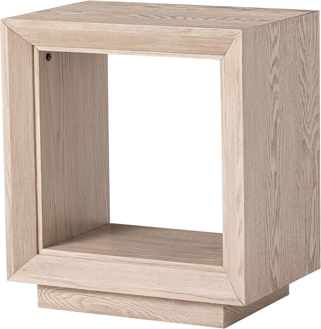 COZAYH Farmhouse End Table, Open Cube Accent Table with Geometric Frame, Modern Minimalist Side Table, Light Grey