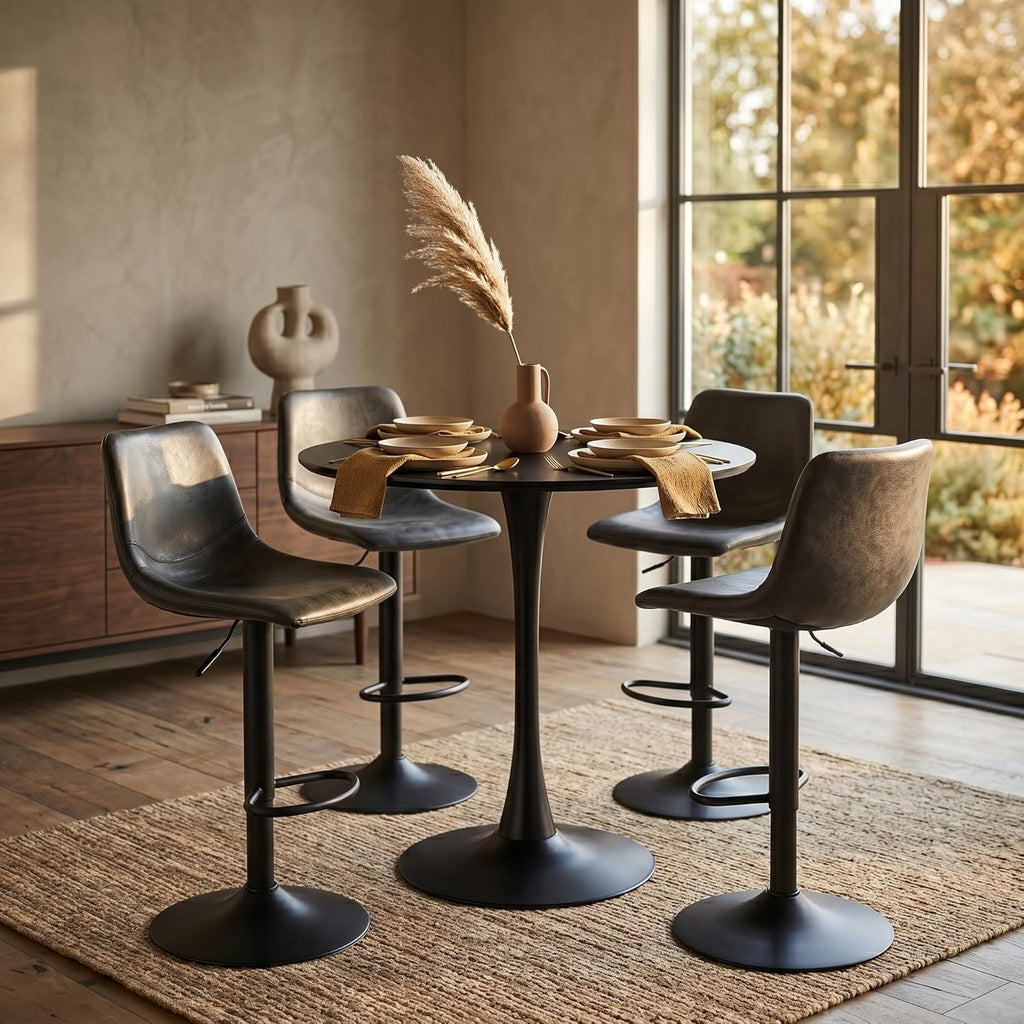 LeisureMod Bristol Collection 35" Round Bar Height Table, Modern MDF Top Pub with Black Pedestal Base, Bistro Cocktail Table for Kitchen, Dining Room, Cafe, Restaurant & Home Bar, Black
