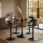 LeisureMod Bristol Collection 35" Round Bar Height Table, Modern MDF Top Pub with Black Pedestal Base, Bistro Cocktail Table for Kitchen, Dining Room, Cafe, Restaurant & Home Bar, Black