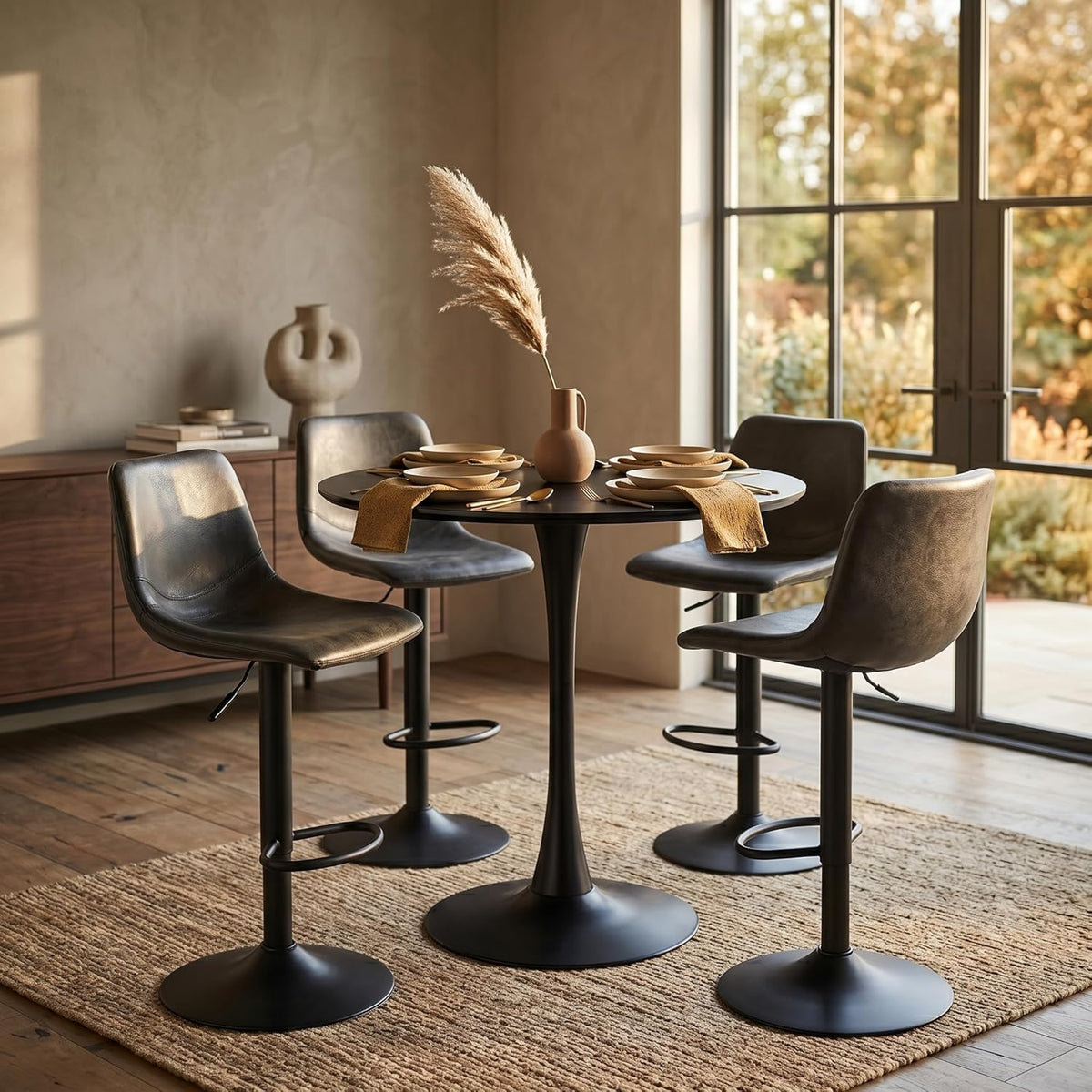 LeisureMod Bristol Collection 35" Round Bar Height Table, Modern MDF Top Pub with Black Pedestal Base, Bistro Cocktail Table for Kitchen, Dining Room, Cafe, Restaurant & Home Bar, Black