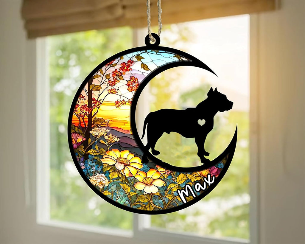 Personalized Dog Memorial, Custom Name Pit Bull Dog Christmas Ornament with Name, Custom Breeds, Pet Loss Light Catcher, Gifts for Lovers Loss of Pet Sympathy on Mothers Day Christmas