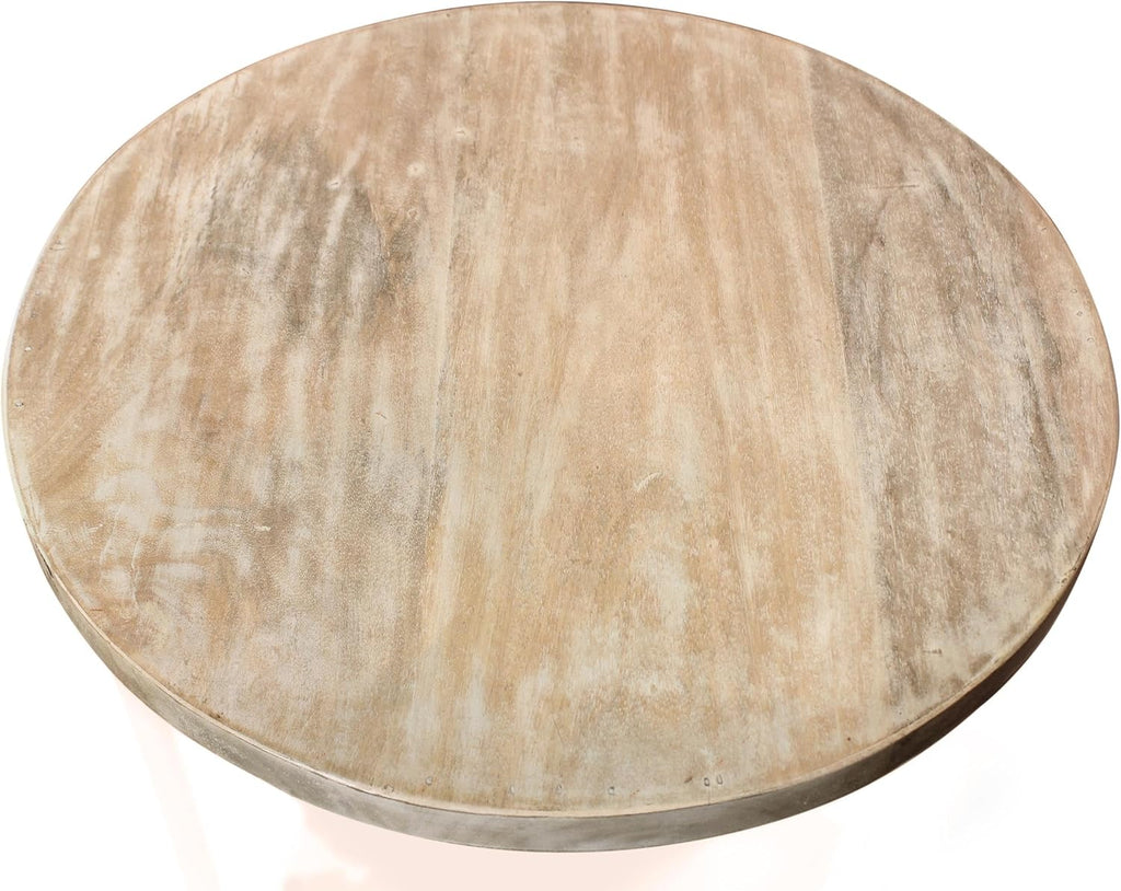 Moti Jenna Round End Table with Shelves in Coastal Natural Solid Wood