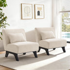 Armless Accent Chairs Set of 2 Upholstered Living Room Side Chairs | Comfy Small Accent Lounge Chair with Pillow Accent Chair for Living Room Bedroom Farmhouse Reading Beige 2PCS