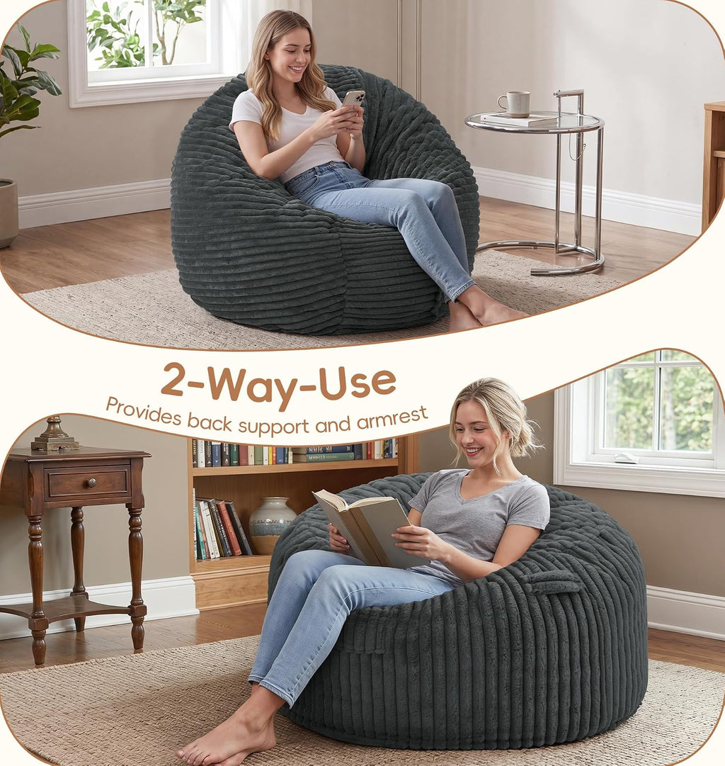 Bean Bag Chair Giant Beanbag with Filling Memory Foam Living Room Adult 3FT | Breathable Washable Removable Cover,Comfy Lounging Gaming Bedroom Dorm,Large Big Giant Oversized Beanbag Chairs,Dark Grey