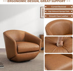 360° Swivel Barrel Accent Chair, PU Leather Upholstered Club Armchair for Living Room, Modern Round Arm Chair Single Sofa Bedroom Reading Seating (Brown)