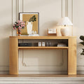 Vintage Farmhouse Console Table with Fluted Legs & Ash Veneer Top - Oval Entryway Sofa Table, Rustic Accent with Open Storage Shelf, Distressed Finish Options (Natural9)