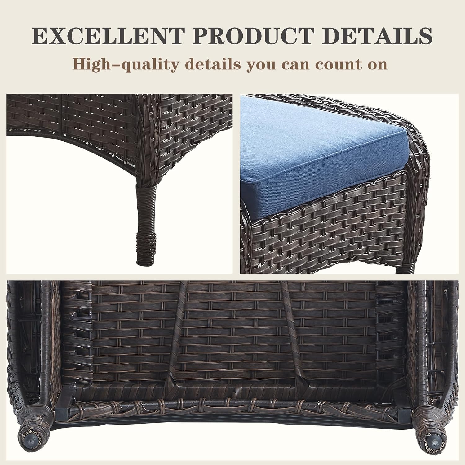 Belord Outdoor Ottomans for Patio Foot Rest - 25 Inch PE Wicker Foot Stool Set of 2 for Patio Furniture Sets,All Weather Rattan Ottoman for Balcony Deck Backyard Brown