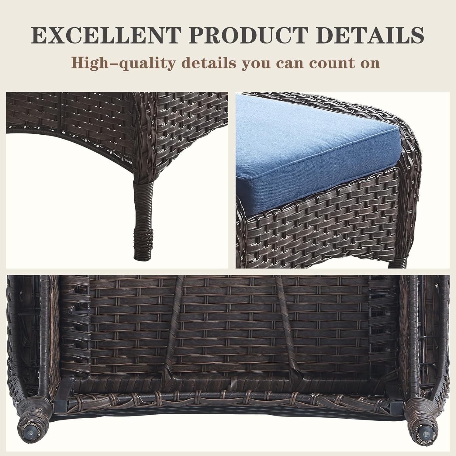 Belord Outdoor Ottomans for Patio Foot Rest - 25 Inch PE Wicker Foot Stool Set of 2 with Removable Cushions for Patio Furniture Sets,All Weather Rattan Ottoman for Balcony Deck Backyard Brown