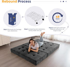 MAXYOYO 6" Folding Sofa Bed for Floor, Tufted Tri-Fold Floor Mattress with Chenille Fabric, Full Size Portable Sofa Couch Guest Mat for Adults, Foldable Topper for Camping, Dark Grey, 53"x75"