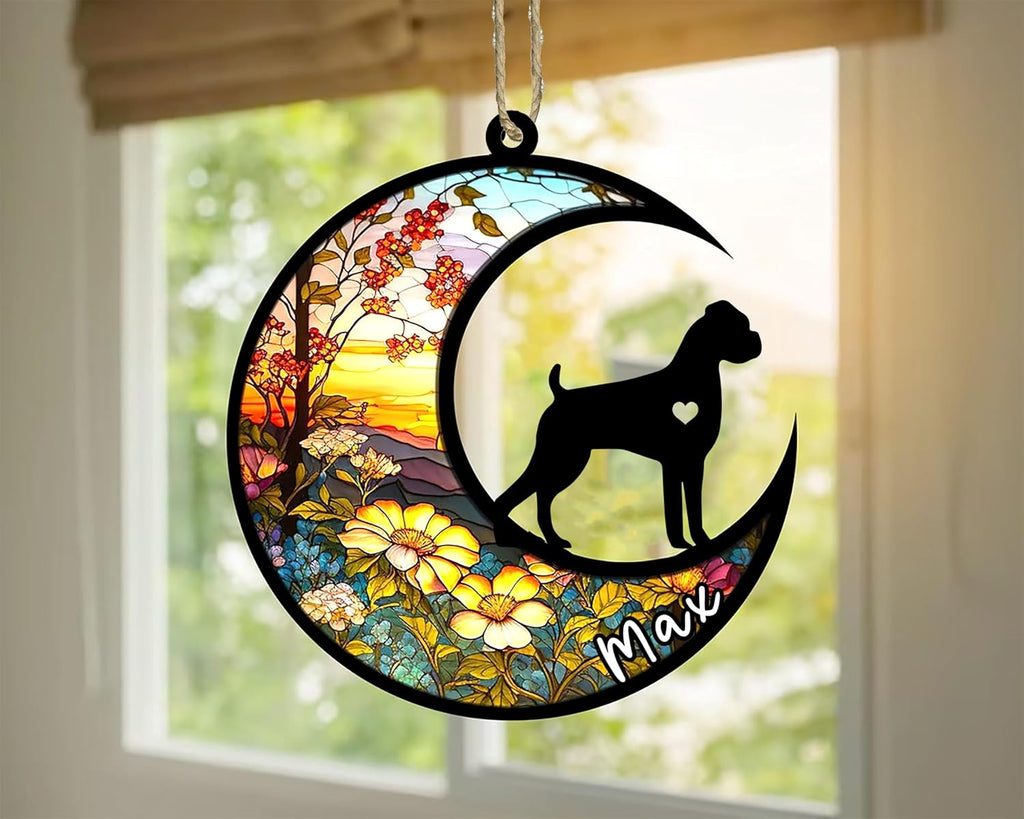 Personalized Dog Memorial, Custom Name Boxer Dog Christmas Ornament with Name, Custom Breeds, Pet Loss Light Catcher, Gifts for Lovers Loss of Pet Sympathy on Mothers Day Christmas