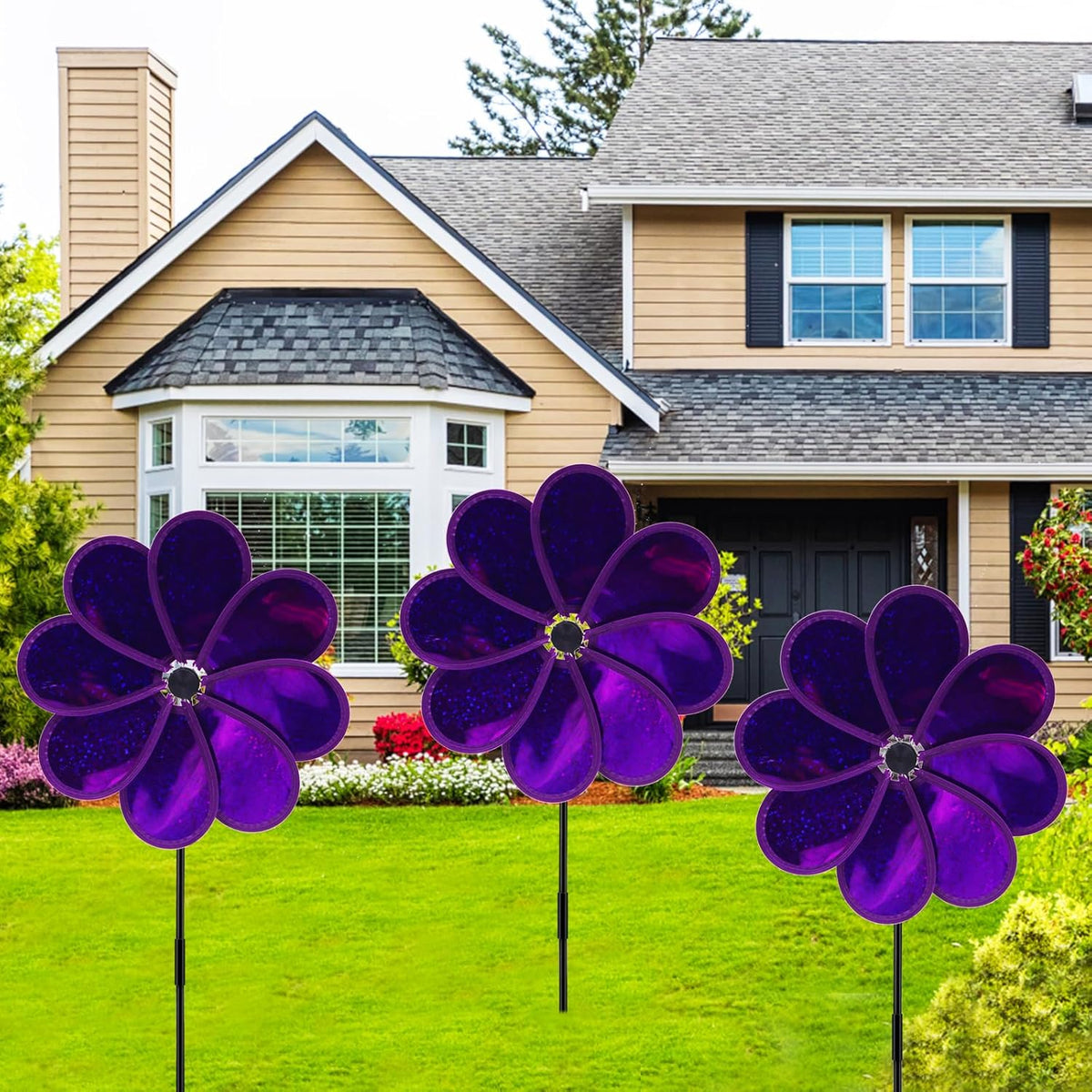 4PCS Flower Wind Spinner Sparkly Lawn Pinwheel 11.8 inch Garden Windmill for Garden, Party, Mardi Gras，Christmas Outdoor, Yard Decor