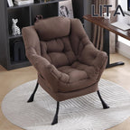 LITA Lazy Chair with Armrests and Side Pocket, Modern Upholstered Accent Reading Chair for Living Room, Bedroom, Dorm, Small Spaces, Single Dark Brown