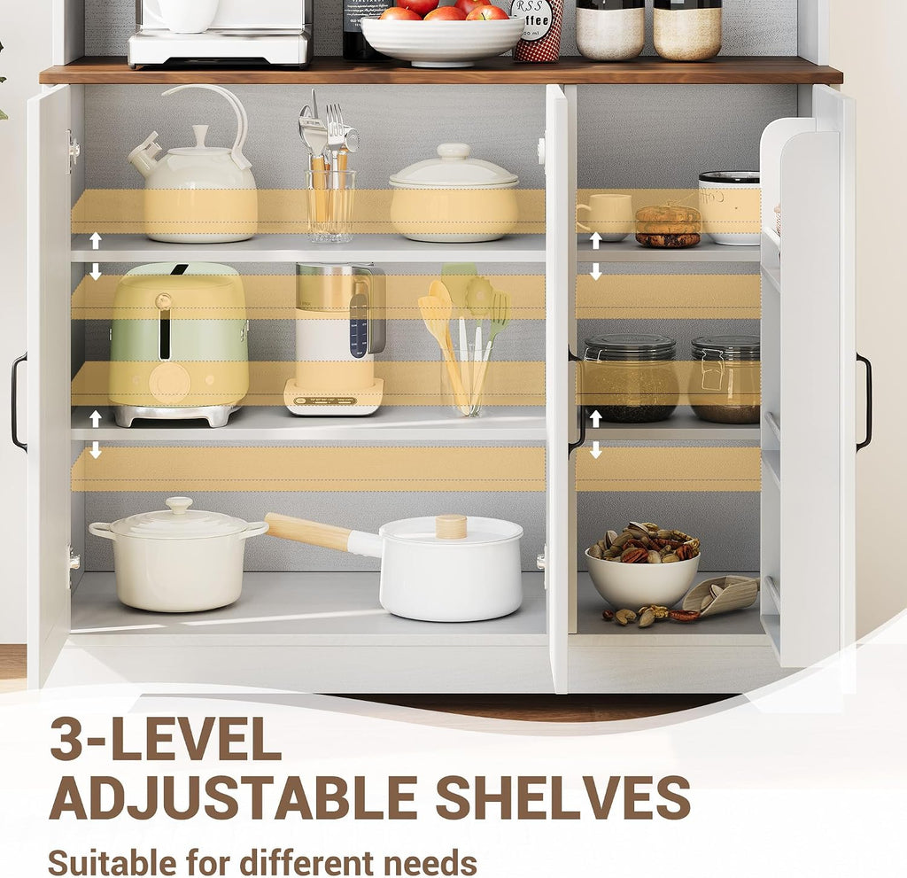 IDEALHOUSE Pantry Cabinet, 70.9 Inch Kitchen Cabinet with Glass Doors, Tall Kitchen Pantry Storage Cabinet with Hutch