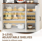 IDEALHOUSE Pantry Cabinet, 70.9 Inch Kitchen Cabinet with Glass Doors, Tall Kitchen Pantry Storage Cabinet with Hutch