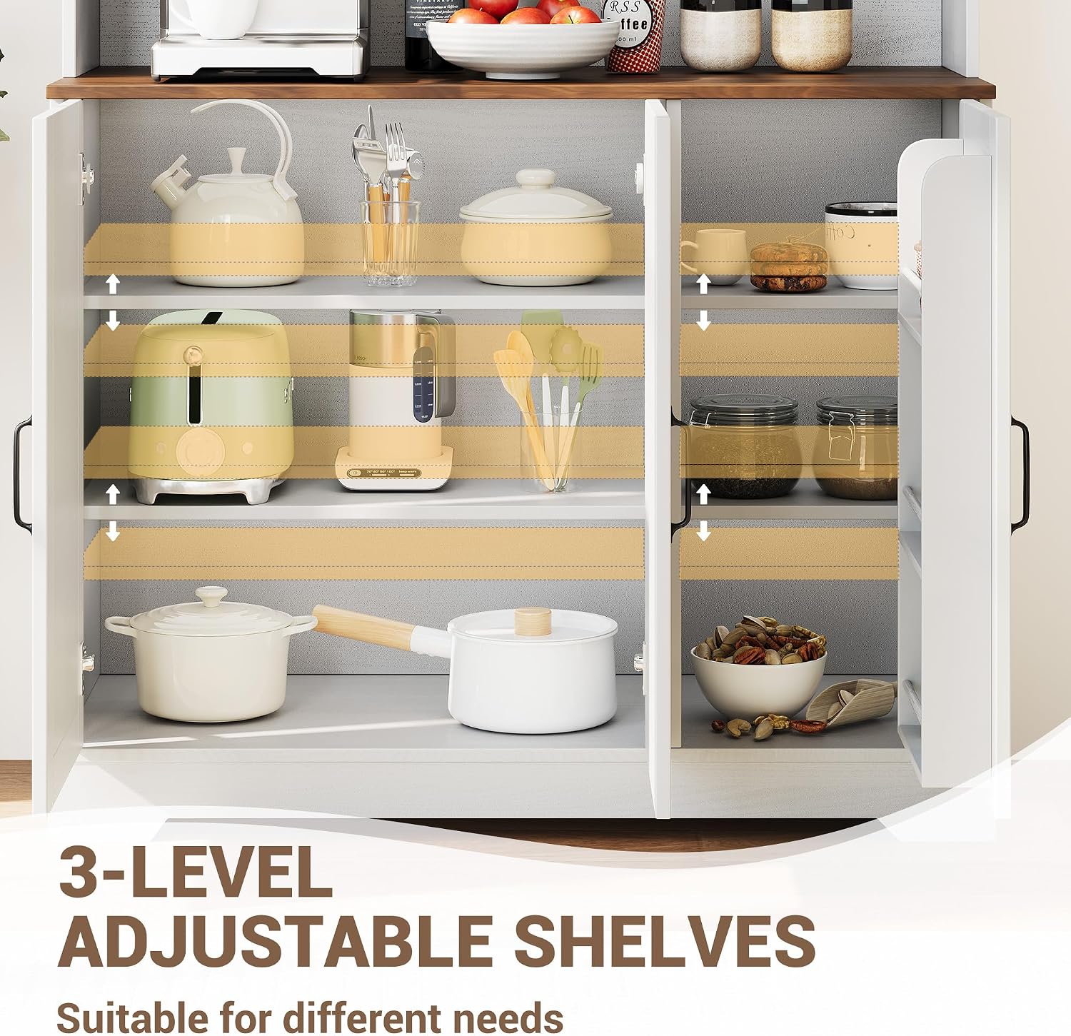 IDEALHOUSE Pantry Cabinet, 70.9 Inch Kitchen Cabinet with Glass Doors, Tall Kitchen Pantry Storage Cabinet with Hutch