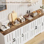 Modern Farmhouse Buffet Cabinet with Storage, 85" Large Sideboard Storage Cabinet with 6 Barn Doors, Coffee Liquor Bar Cabinet Wood Table Credenza with Adjustable Shelf for Kitchen Dining Living Room