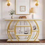 Tribesigns Modern Console Table, 41.3" Narrow Entryway Table with Storage Shelves & Faux Marble Top, 5-Tier Sofa Tables Behind Couch with Arched Metal Frame for Living Room, Hallway (Gold & White)