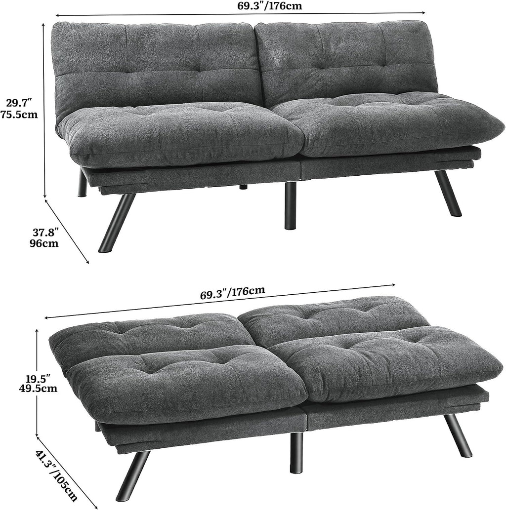 YITAHOME Convertible Futon Sofa Bed,70" Folding Futon Couch | Modern Memory Foam Loveseat Sleeper Recliner w/ Adjustable Backrest& Armrests,for Living Room Home Office Aprtment,Dark Gray