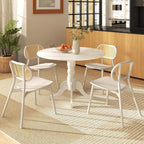 Giantex Round Dining Table, 39" D X 29" H, Rubber Wood Pedestal Table W/Round Tabletop & Curved Trestle Legs, 4-Person Dinner Table for Kitchen, Dining Room, Restaurant (White)