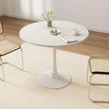 27.5" White Round Dining Table, MDF Top with Metal Pedestal Base, Modern Accent Table for Small Spaces, Kitchen, Dining Room & Living Room