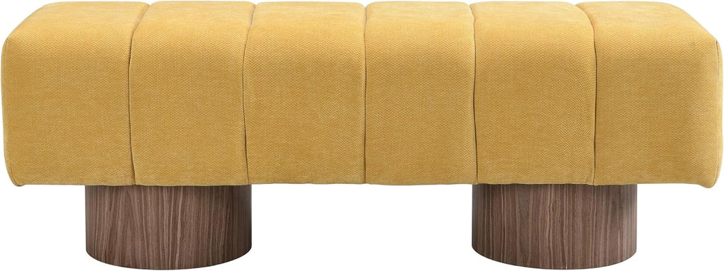 Merax 50" Upholstered Chenille Dining Bench Entryway End of Bed Ottoman Bench for Living Room Bedroom Dining Room, Wood Leg, Bear 300 LBS, No-Assembly (Yellow)
