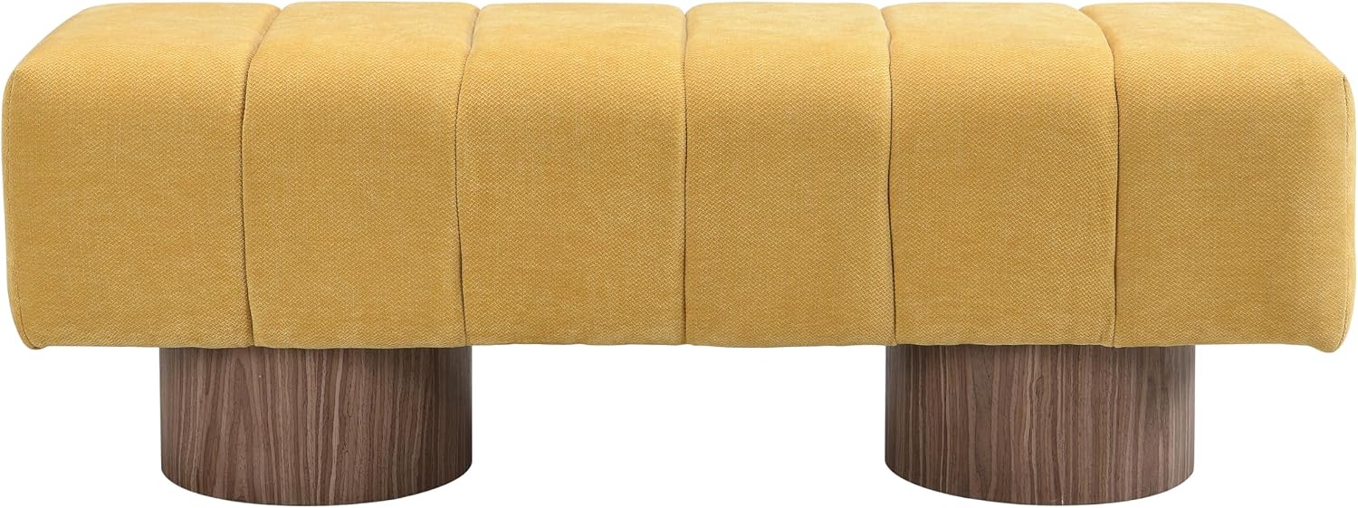 Merax 50" Upholstered Chenille Dining Bench Entryway End of Bed Ottoman Bench for Living Room Bedroom Dining Room, Wood Leg, Bear 300 LBS, No-Assembly (Yellow)