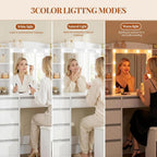 HEXCELEN 47" Vanity Desk with LED Lights, 8 Drawers, 20" Mirror, 2AC+2USB Charging, FSC Wood White Makeup Vanity