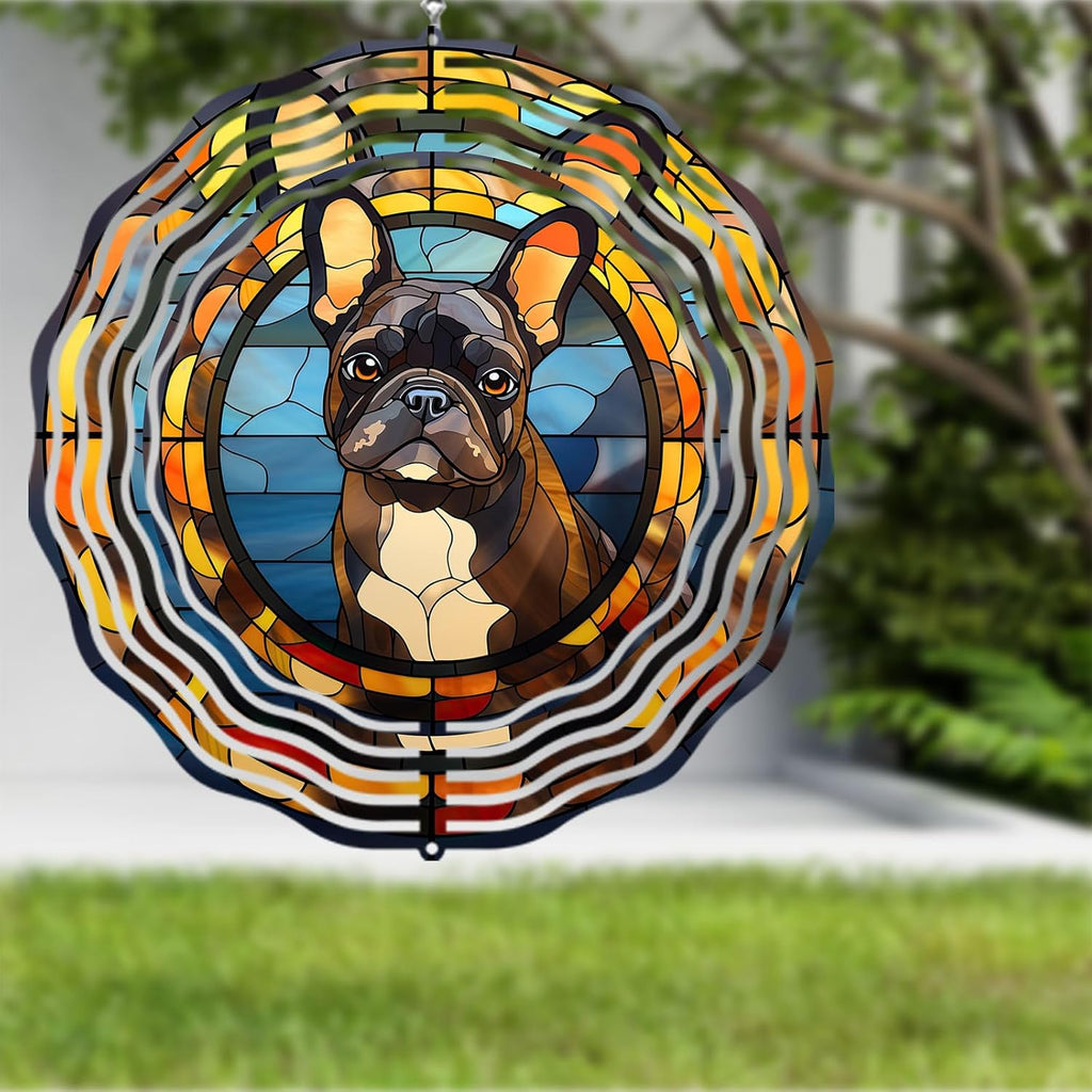 French Bulldog Wind Spinner Pet Dog Memorial Gifts 3D Aluminum Metal Kinetic Hanging Wind Sculpture Spinners for Yard and Garden Indoor Outdoor Window Garden Decoration 8 Inch (French Bulldog 2)