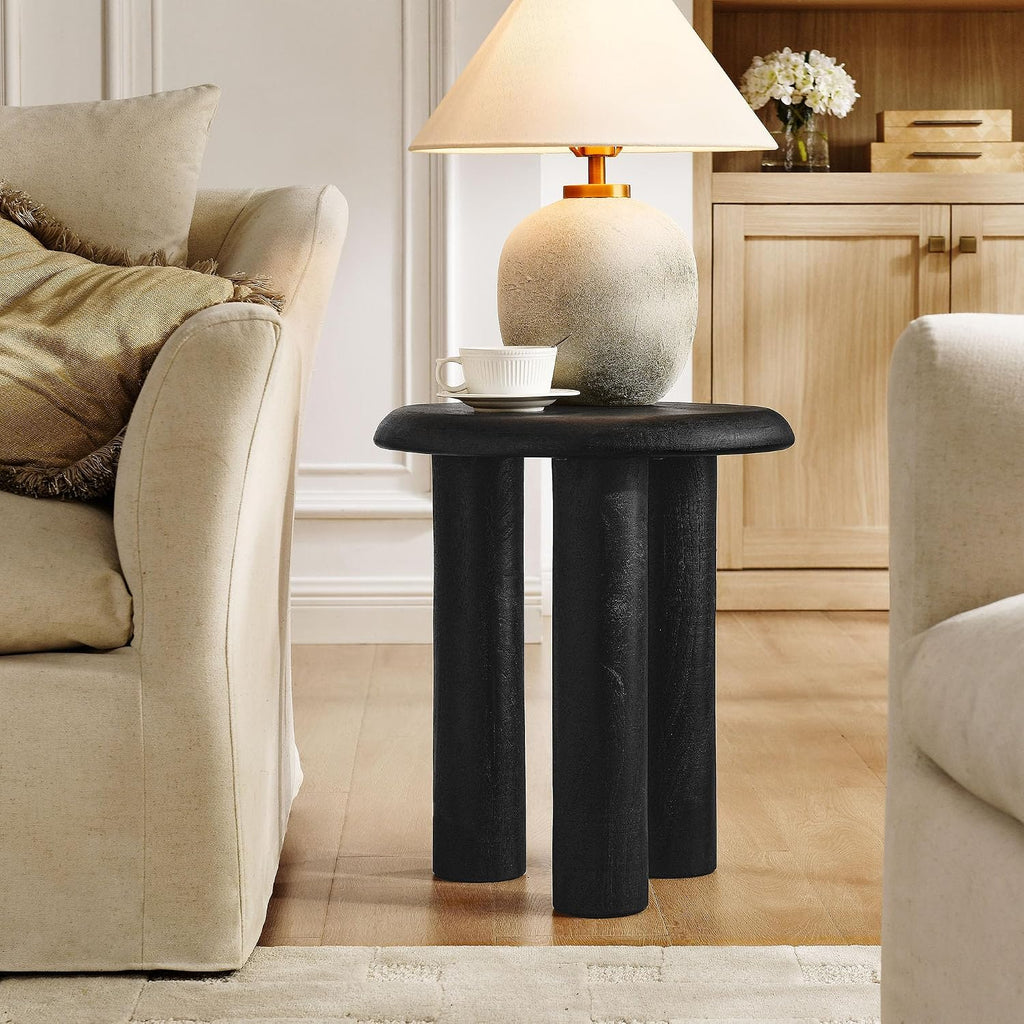 Modway Mavina Mango Wood Round Side Table in Black - Modern Wood Accent Table for Living Room