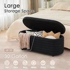 Storage Ottoman Bench Upholstered Fabric Storage Bench End of Bed Stool with Safety Hinge for Bedroom, Living Room, Entryway (45.5-inch, Black)
