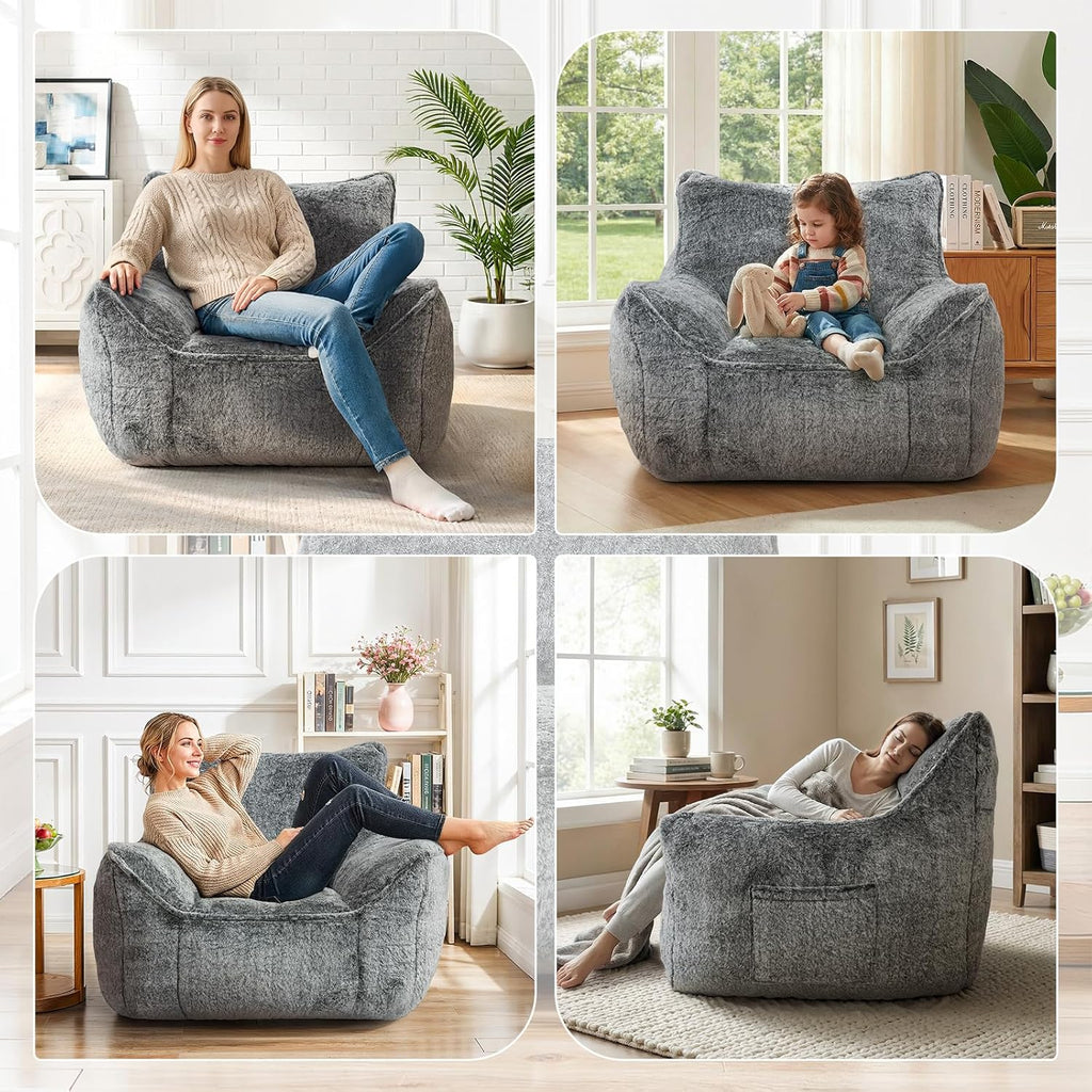 Cvortll Bean Bag Chair, Bean Bag Sofa, Faux Fur Bean Bag Chairs,with armrests and a Sturdy backrest, Suitable for Apartments, Living Rooms, bedrooms, Games, Reading (Gray)