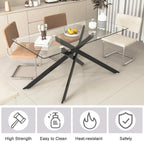 60" Black Glass Dining Room Table Set for 6, 7-Piece Modern Rectangular Kitchen Dining Table Set with Cross Chrome Metal Legs & 6 Orange Velvet Upholstered Chairs, Kitchen Table and Chairs Set
