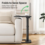 Kitstorack TV Tray Table, Adjustable Height & Rounded Metal Corners, Snack Table for Couch, Sofa, Bed, Chair, Living Room, C Shaped End Side Table for Eating, Dinner or Laptop, Small Spaces, Dark Gray