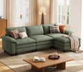 LINSY HOME 123'' Modular Sectional Sofa 3 Seat Couch Corduroy Cloud Couch with Deep Seat, Modern L-Shaped Cloud Couch with 1 Movable Ottoman for Living Room, Office, Bedroom, Green