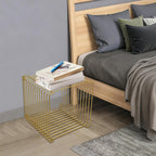 Retro Side Table, Industrial Night Stand, Wire Cube Storage Rack, Coffee Table, Small End Tables, Iron Multi-Purpose Desktop Shelf for Compact Spaces, Living Room Bedroom (Gold, 11.81in)