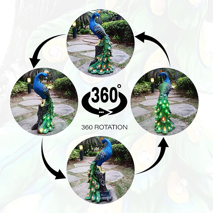 Solar Garden Decor Peacock Statues with Succulent LED Lights,Peacock Figurine Lights Outdoor Decorations for Yard Lawn Patio Balcony Whimsical Art Outside,Gifts for Mom Grandma Women