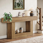 Tribesigns 63" Console Table, Farmhouse 2-Tier Entryway Table with U-Shaped Base, Narrow Long Wood Sofa Table Behind Couch Table for Living Room, Hallway, Foyer, Light Brown