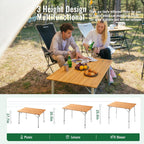 KingCamp Bamboo Folding Camping Table, 4-Fold Adjustable Outdoor Table | Portable Design with Carry Bag, Natural Bamboo Top, Ideal for RV Outdoor Picnic Backyard Camping