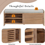 Ball & Cast Entryway Storage Bench with Shutter Doors, 43.3" Wooden Shoes Organizer, Modern Movable Upholstered Seat Entryway Shoe Rack Cabinet for Hallway Living Room, Natural White