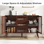 Furnify Buffet Cabinet with Slatted Doors, 47" W Sideboard Buffet with Drawers, Modern Mid Century Accent Storage Cabinet for Living Room, Entryway, Kitchen, Walnut
