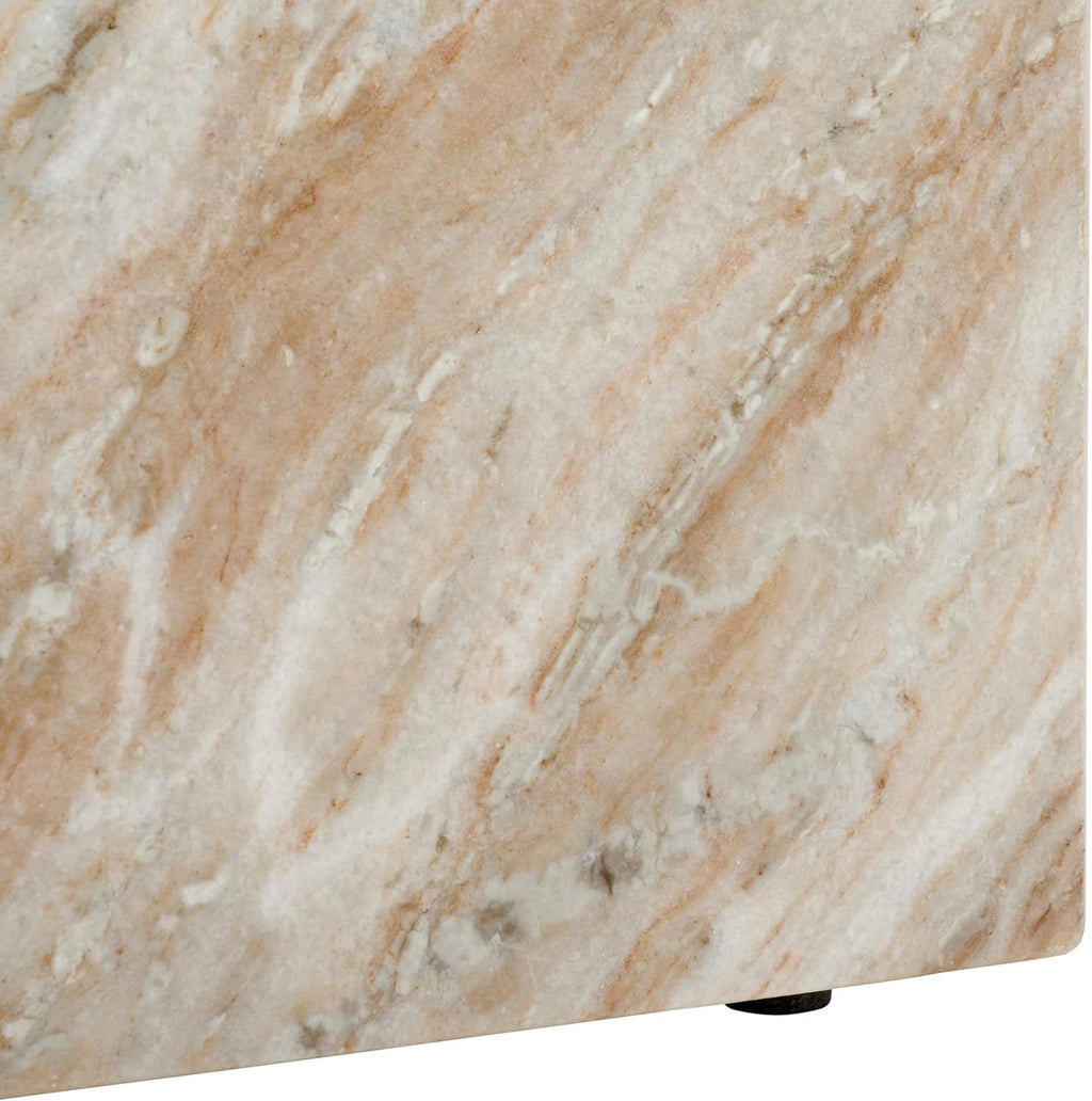 SAFAVIEH Couture Collection Katharina Brown/White Marble Plinth Accent Table (Fully Assembled)