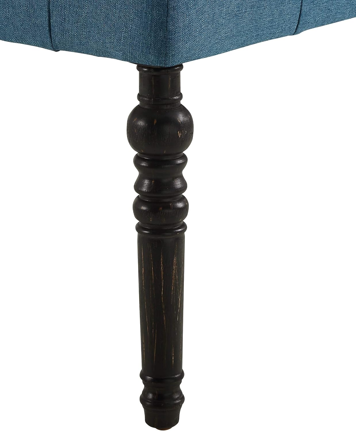 Roundhill Furniture Leviton Fabric Tufted Turned Leg Dining Bench, Blue