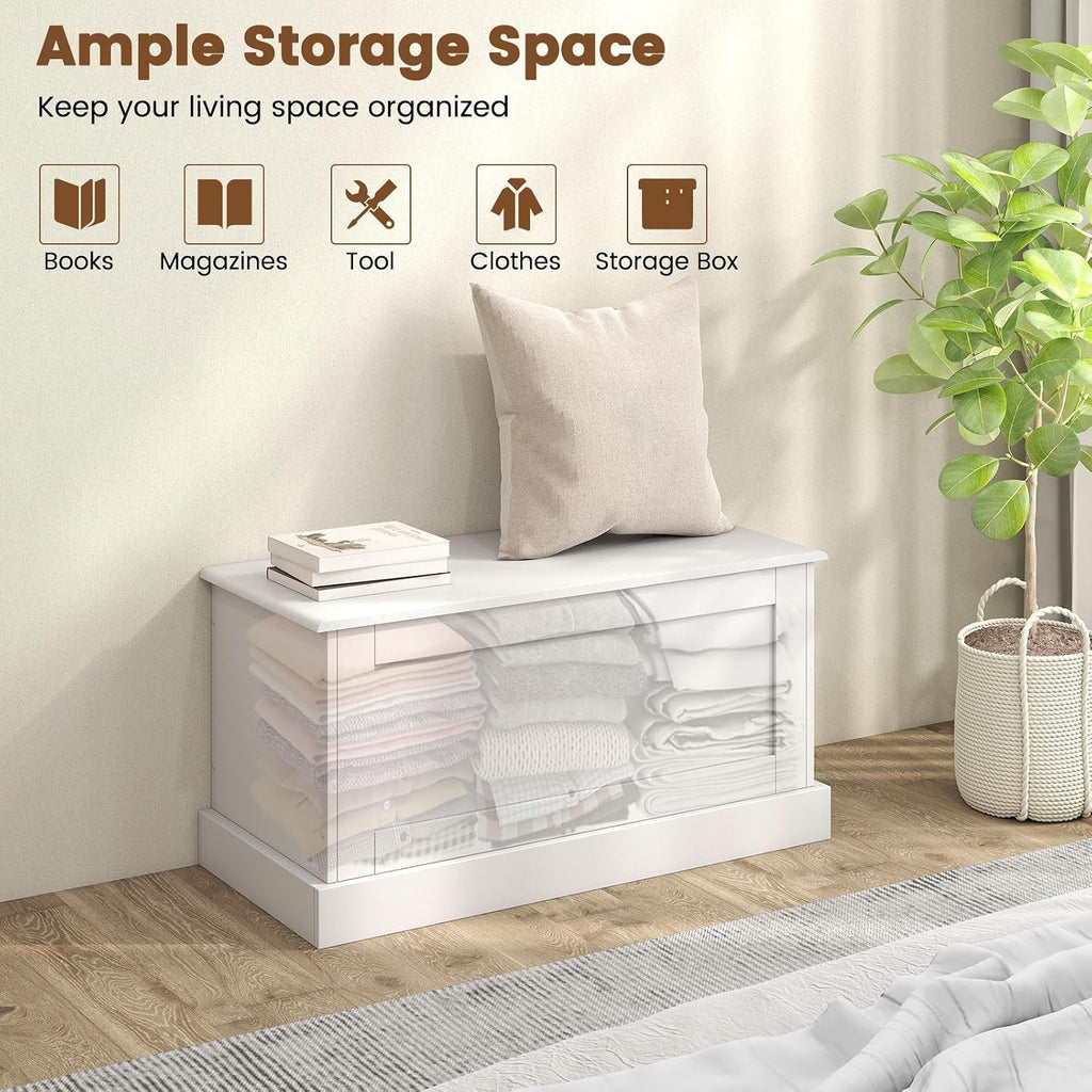 Giantex 35.5-Inches Storage Chest with Safety Metal Hinges, Wooden Flip Top Tool Trunk, Hydraulic Strut, Organizer Box, Large Farmhouse Storage Bench for Bedroom, Living Room, Entryway (White)