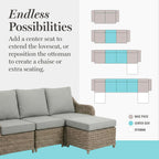 Martha Stewart Lily Pond Rattan Wicker Indoor-Outdoor Patio Ottoman in Weathered Gray with 4" Gray Olefin Cushion, Steel Frame and Zippered Removable Cushion Cover